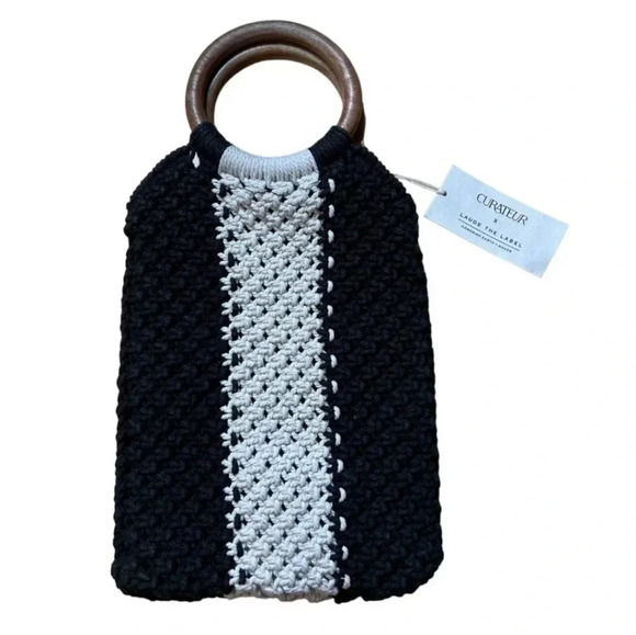NWT hot and trendy Laude the Label black & white "Gabby the Macrame Bag" - Picture 1 of 6